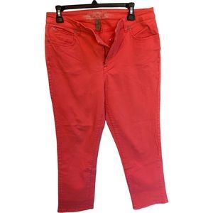 Coral Mid Rise Straight Leg Cotton Stretch Denim Jeans by Hannah Sz 12
